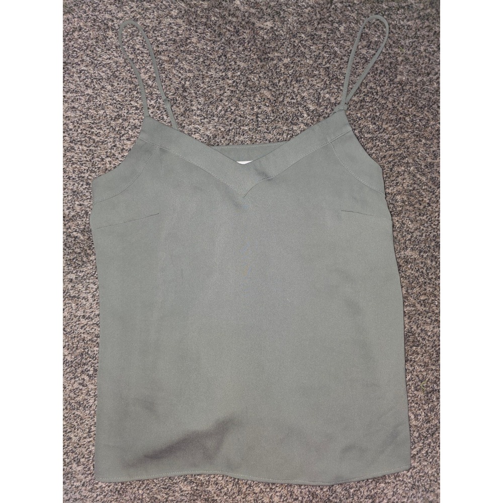 Topshop Women Sage Green V-Neck Cami Adjustable Spaghetti Strap Tank Top US 2